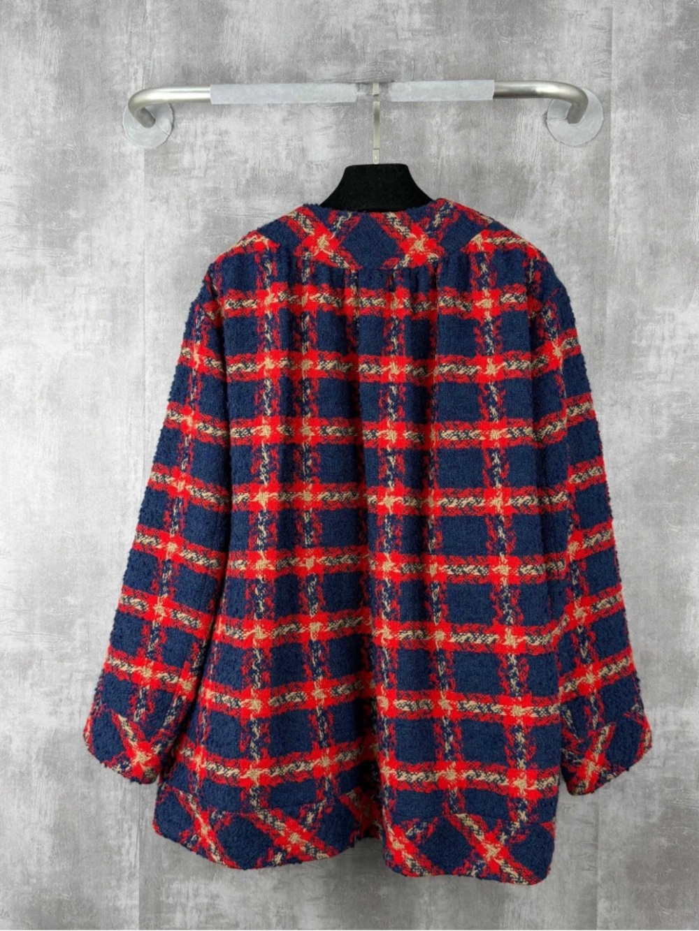 Gucci Navy and Red Plaid Tweed Blazer Jacket with Gold Buttons - Picture 3 of 7